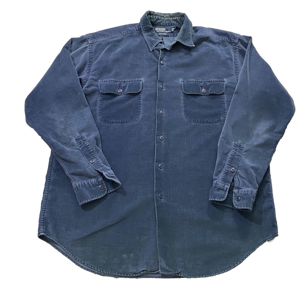 RARE Polo Ralph Lauren Mens L Benford VELOUR Cat Eye Work Utility Shirt Vtg 90s